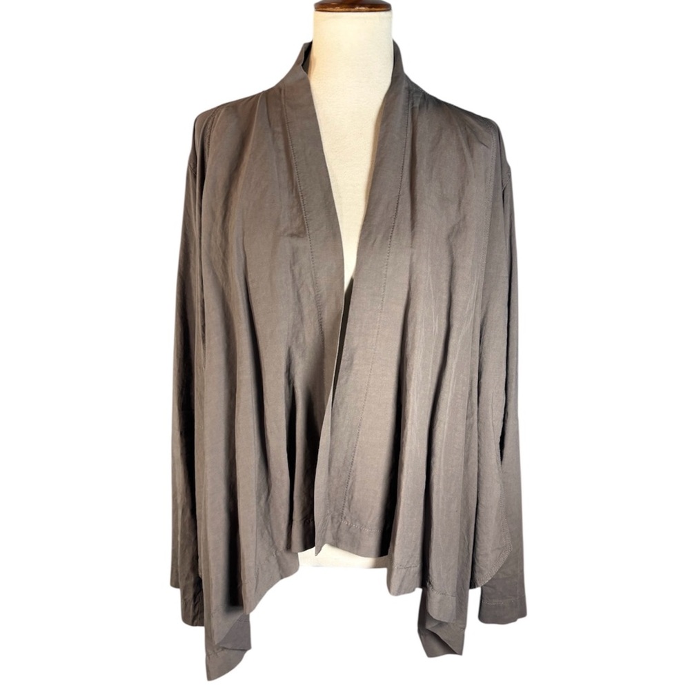 Vintage Eileen Fisher Gray Linen Waterfall Open Front Cardigan Jacket, [Sz 3x]